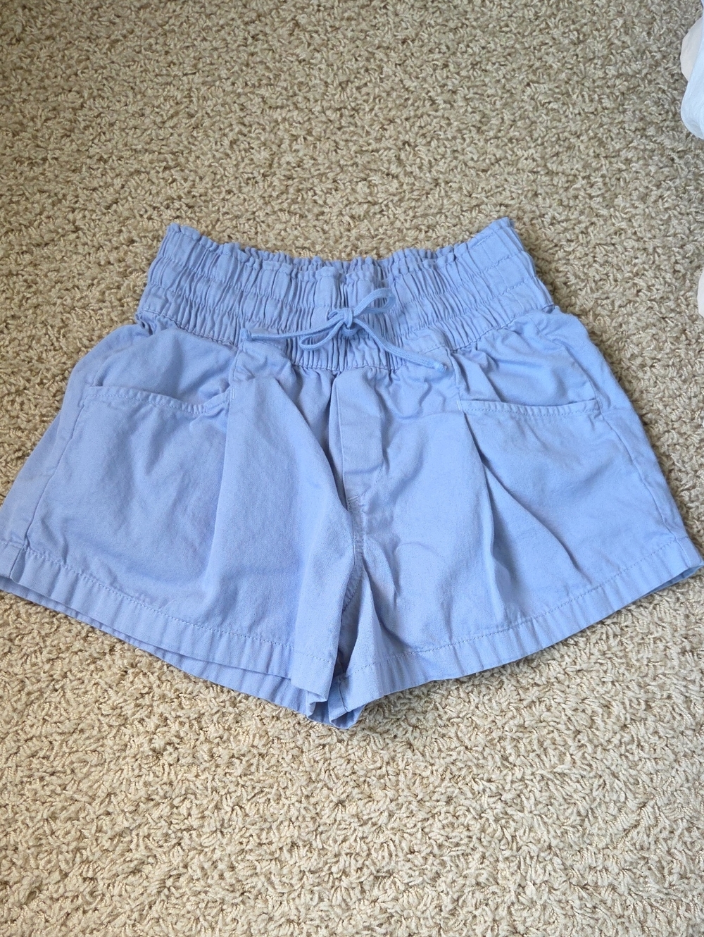 aerie Light Blue High-Waist Smocked Shorts